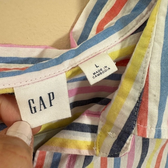 Gap button down stripe 100% cotton bright poplin shirt size L - Picture 3 of 7